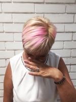  Мелирование на шапочку "Schwarzkopf igora", Сушка волос феном с направлением. Без укладочных средств. Короткие, средние волосы, Стрижка модельная (женская),