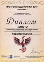 Москва. X Чемпионат по парикмахерскому искусству «Просторы Подмосковья - 2016»; Модный образ (Full Fashion Look) -  Мужские мастера- 1 место. 2016 год