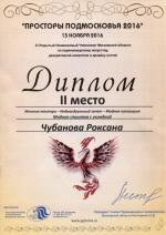 Москва. X Чемпионат по парикмахерскому искусству «Просторы Подмосковья - 2016»; «Женская модная стрижка с укладкой» - 2 место. 2016 год