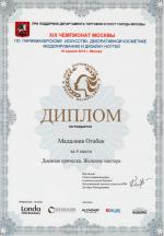 Москва. XIX Чемпионат Москвы по парикмахерскому искусству  ; «Мода»:  Вид 1 / Дневная прическа (Day Style)                                                                                             - 4 место. 2016 год